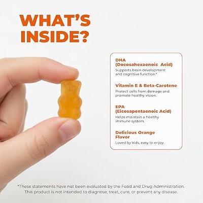 Premium Kids Omega 3 Gummies Orange Flavor Fish Oil for Kids Omega 3 Gummies for Children No Fish Burps Brain, Eye & Immune Support 2 Month Supply