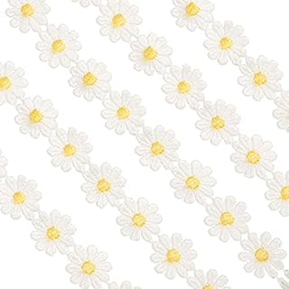 Berolle 5 Yards 2.5 cm Width Yellow Daisy Lace Trim Ribbon Flower Lace Edge Trim Ribbon Daisy Applique Sewing Dressmaking Edging Trimmings for DIY Crafts Party Decor Clothes Embroidery