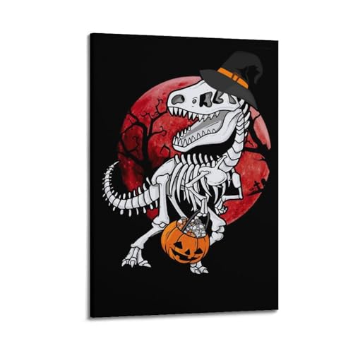 Poster Halloween dinosaure et citrouille pour sublimer la décoration murale d'une chambre