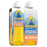 Lucozade Sport Zero Sugar - Orange & Peach 4x500ml | Sugar Free Sports Drink, with Vitamin B3 and electrolyte | Zero Sugar | Only 4 calories per serving | Still | Made with Natural Flavours