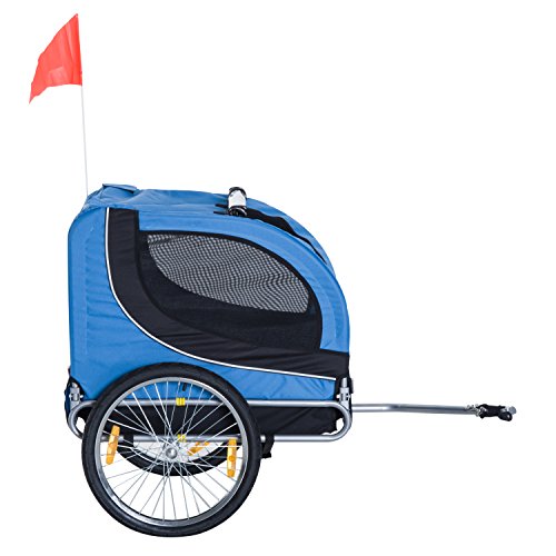 PawHut Steel Dog Bike Trailer Pet Cart Carrier for Bicycle Kit Water Resistant Travel Blue and Black - Image 8