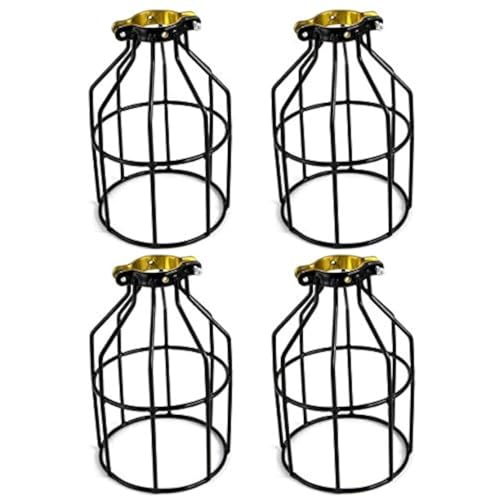 YI LIGHTING - 4-Pieces Industrial Vintage Style Metal Lamp Guard Cage for Pendant String Lights and Vintage Lamp Holders Black (4)