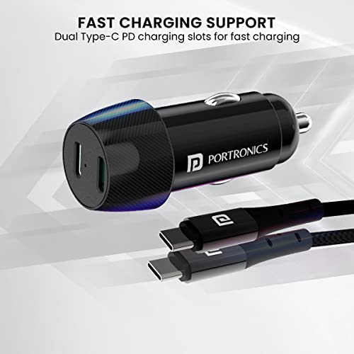 Image of Portronics 40W Car Power 14 Fast Car Charger with Dual Type-C Output, PD Power Delivery, 40 Watts Total, Adapter Compatible with Most Cars & Cellular Phones (Black)