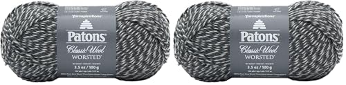 Image of Patons Classic Wool Yarn, 3.5oz, Gauge 4 Medium, 100% Wool Dark Grey Marl - for Crochet, Knitting & Crafting (Pack of 2)