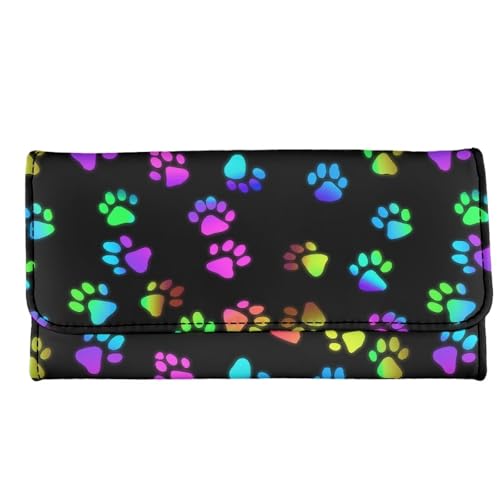 Image of AFPANQZ Colorful Paw Leather Wallets for Women Clutch Card Slots Phone Holder Trifold Purses Card, Large Capacity Card Key Cash Storage Bags Zipper Handbag