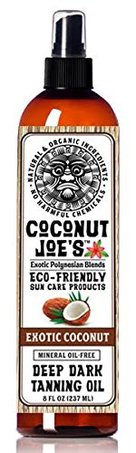 Aceite exótico de bronceado oscuro de coco por Coconut Joe's Sin productos químicos nocivos, sin aceite mineral, botella de 8 onzas