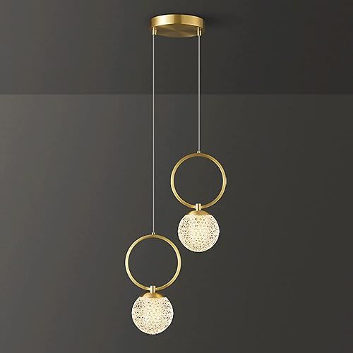 TERCIC Lámparas colgantes 2 luces anillo de luces colgantes de latón con pantalla de bola de cristal enchufe G9 lámparas de suspensión decorativas