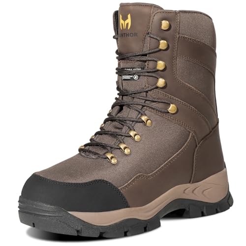 Hunting Boots for Men, 1000g Insulated with EVA Midsole, Waterproof Leather Hiking Next Camo G2 Outdoor Boots, Warm Cold Weather, Lightweight and Breathable Shoes (Size 7-14) 9 Brown
