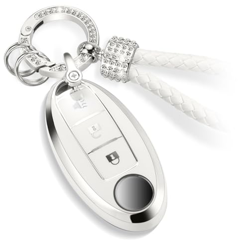 Image of Key Fob Cover for Nissan, Rhinestone Loop Case, Silver Edge