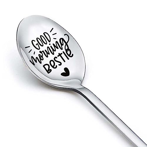Good Morning Bestie Spoon Gifts For Women Best Friend Friendship Gifts For Teen Girls Boys Birthday Gift Ideas Funny Christmas Gift For Work Bestie Gifts For Mens Long Handle Coffee Dessert Tea Spoons