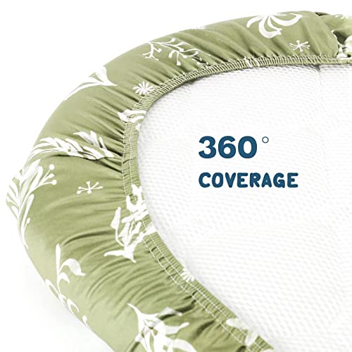 Image of Stretchy Ultra Soft Fitted Bassinet Sheets Set 2 Pack, Cradle Sheet Universal Fit for Rectangle, Oval, or Hourglass Bassinet Pad /Mattress Safe and Snug, Stylish Watercolor Flora and Olive for Baby