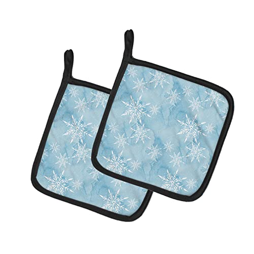 Caroline's Treasures BB7552PTHD Watercolor Snowflake on Light Blue Pair of Pot Holders Kitchen Heat Resistant Pot Holders Sets Oven Hot Pads for Cooking Baking BBQ, 7 1/2 x 7 1/2