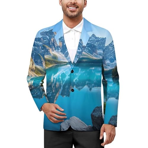 Snow Mountain And Moraine Lake National Park Men's Blazer Printed Button Suit Jacket Slim Sport Coat Blazers
