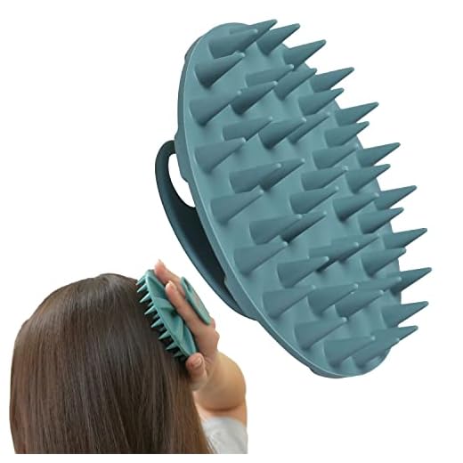 INNERNEED Scalp Massager Shampoo Brush, Wet & Dry Manual Scalp Care Head Scrubber Hair Washing, Soft Silicone Bristles, for Hair Growth, Dandruff Removal, Comfortable for All Hair Types (Dark Green)