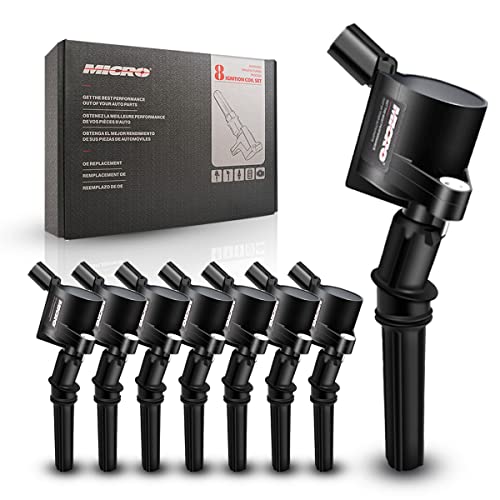 Micro Set of 8 Curved Boot Ignition Coil Pack DG508 & Iridium Spark Plugs SP413 Compatible with Ford F150 E150 E250 Crown Victoria Lincoln Mercury 4.6L V8 Replacement for DG457 FD503
