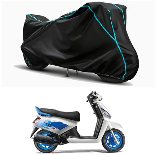 Image of Waterproof Bike Body Cover Compatible for | Mahindra Gusto VX BS6 | Taffeta Fabric, Sky Piping Design, Bottom Elastic Fit | Dustproof, Sun UV & Rain Protection for All Weather.