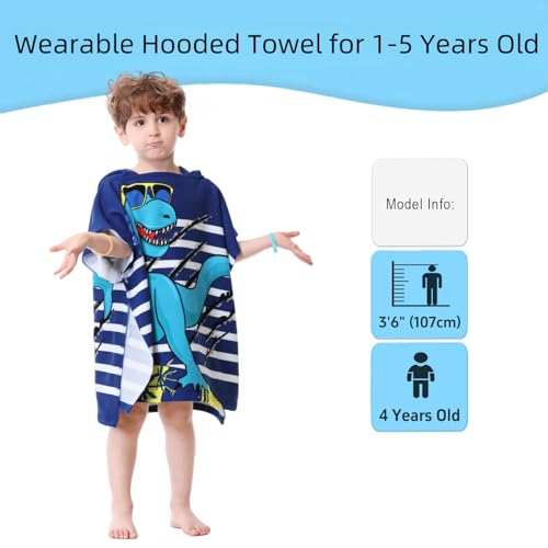 Image of Dinosaur Bath Towel for Toddler Boys Girls, Pool Hooded Towel for Kids, Bath Beach Poncho Mantle Swim Cover with Bag