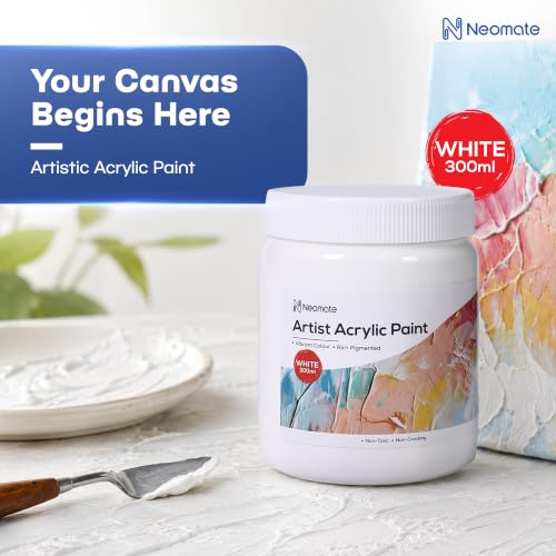 Image of Neomate Acrylic Colour White 300ml | Art & Craft, DIY, Rich Pigment, Non-Craking Paint for Canvas, Wood, Leather, Earthenware, Metal | Ideal for school projects, Hobbyists, Artists