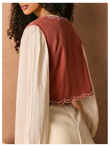 Verdusa Women's Western Boho Floral Embroidery Vest Open Front Sleeveless Jacket Outerwear3