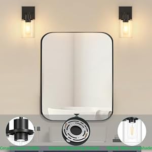 Licperron Black Vanity Wall Sconces Set of Two, Modern Sconces Wall Lighting Fixture with Clear Glass Shade for Bathroom, Industrial Metal Wall Mount Lamp for Bedroom Mirror Living Room Licperron Black Vanity Wall Sconces Set of Two Modern Sconces Wall Lighting Fixture with Clear Glass Shade for Bathroom Industrial Metal Wall Mount Lamp for Bedroom Mirror Living Room