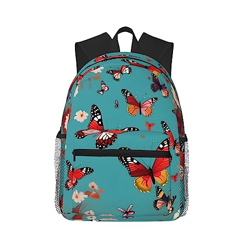 Sac à dos école léger avec poches motif fleurs et papillons pour ranger vos affaires