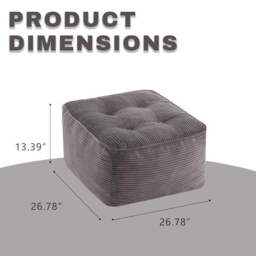 Image of Square Stuffed Pouf Ottoman, Corduroy Oversize Foot Rest,Dark Grey
