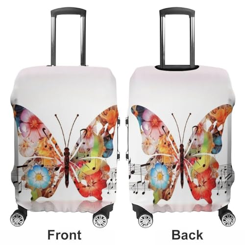 Music Butterfly Luggage Cover, Elastic Luggage Protector Fits 19-32in Suitcases, Washable & Anti-Scratch Suitcase Cover for Men Women S3