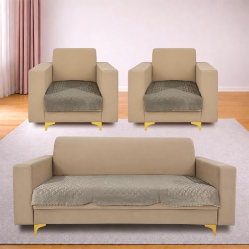 Image of Homerz Premium Petal Charm Sofa Cover | Embossed Floral Pattern | Soft Touch, Anti-Dust & Easy Wash Fabric Cloth, Washable and Durable (Beige, 5(3+1+1) Seater, Only Seat Cover)