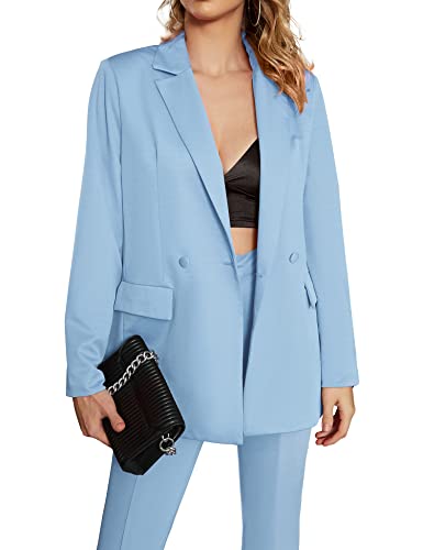 EXTRO&VERT Damen Blazer Oversized Langarm Revers Knopf Freund Casual Büro Anzug Jacke, Babyblau, L