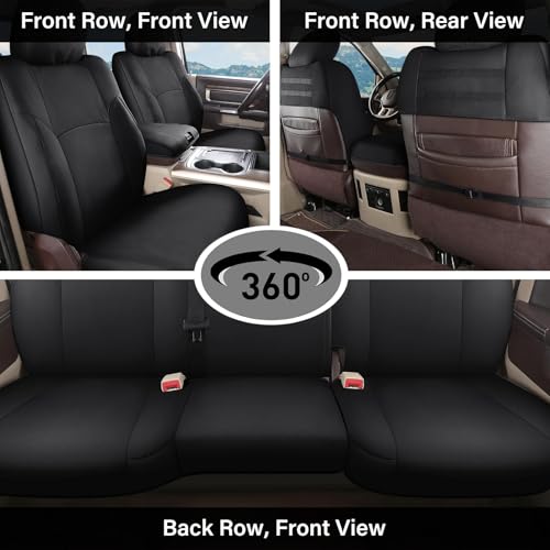Image of Coverado Chevy Silverado Oxford Seat Covers Full Set, Fit for Silverado GMC Sierra 2007-2013 & 2019-2026 1500, 2020-2026 2500HD 3500HD Crew Double Extended Cab(Flat Front&Flat Rear, Black)