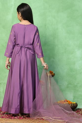 Image of Fashion Dream Girls Chanderi Embroidered Maxi Dress with Dupatta|Ethnic Gown for Kids