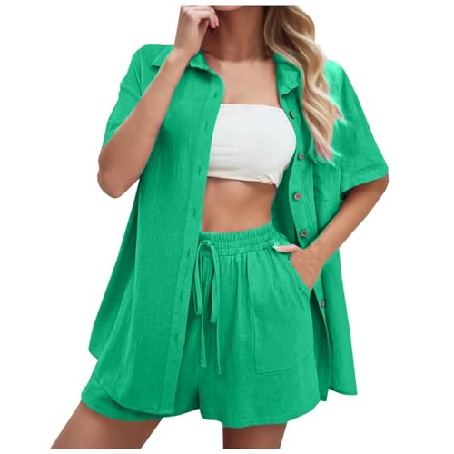 Ensemble lin femme short et chemisier ample en coton d'été décontracté