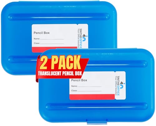 1InTheOffice Pencil Box, Translucent Blue, Plastic Pencil Boxes, 4 Pack
