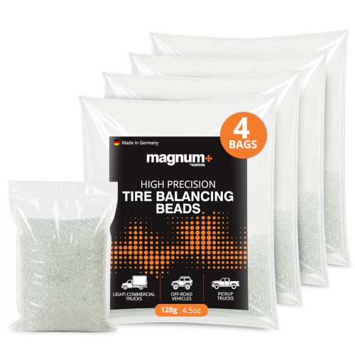 magnum+ Tire Balancing Beads for Trucks, Trailer, Motorcycles, Off-Road Vehicles – TPMS Compatible Tempered Glass Wheel Balance Beads – 4 Bags X 4.5 Oz/128 G, TIRE BEADS- 4PACKS