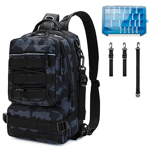 Thekuai Fishing Tackle Backpack Storage Bag, Outdoor Shoulder Backpack, Large Water-Resistant Fishing Gear Bags with Rod Holder Shoulder Backpack and a Sturdy Fishing Tackle Box