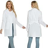 Enjoyoself Damen Laborkittel 100% Baumwolle Arztkittel mit Tasche, Langarm Multifunktionaler Weißer Mantel, Karneval Kostüm, Berufskleidung, L