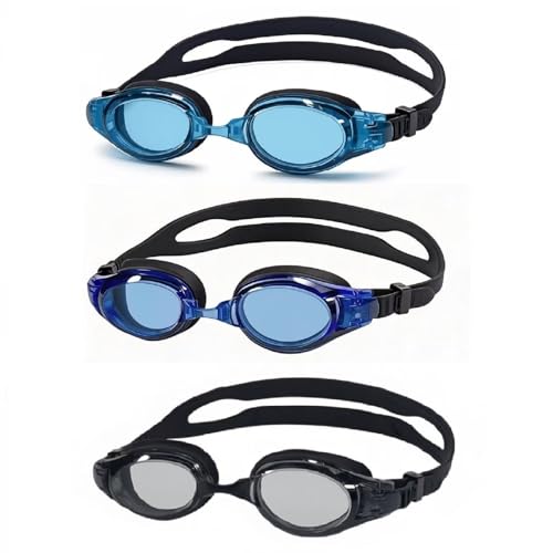 YUENREE 3 Pack Adult Swim Goggles for Men Women Teens Ages 8+ | No Leak Anti-Fog UV Protection | Easy Adjust Non-Slip Strap | with 3 Hard Travel Cases