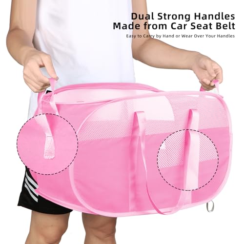 Image of Collapsible Laundry Baskets, Tear Proof Pop Up Laundry Hamper with Dual Handles, Durable Foldable Laundry Basket, Easy to Carry Laundry Hamper for Home, Laundry Room, Bedroom, Dorm, Travel Pink