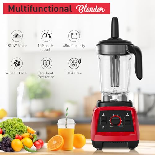 Image of JUSANTE Smoothie Blender, 1800W Countertop Professional Blender Juicer for Kitchen Ice Crusher or Juice, Milkshake, Dessert