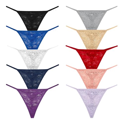 Image of Lace G String Thongs For Women Pack 10 Size X-Small to 3X-Large | Ultra soft lightweight lace fabric,Delicate floral sheer lace detailing,Invisible under tight dresses & jeans,
