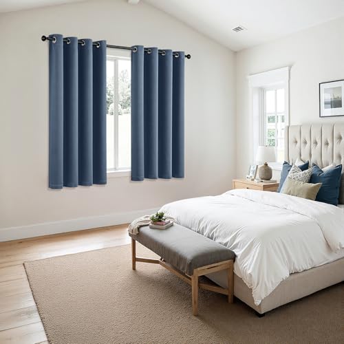 Image of MIULEE Blackout Curtains for Bedroom Living Room 2 Panels, Thermal Insulated Room Darkening Drapes Grommet Noise Reducing Light Blocking Window Treatments 68 Inches Long 55x68 Inch Stone Blue