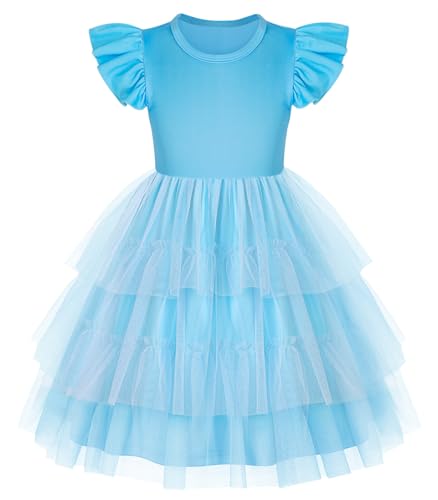 Image of Jurebecia Girls Party Dress Tulle Dresses Flower Girl Dress 7-8 Blue