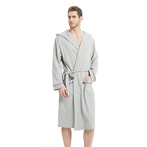 U2Skiin Mens Cotton Robes, Lightweight Bathrobe With Hood, Soft Cotton Spa Robe For Men (Light Grey Mel, L/Xl) #TOP1