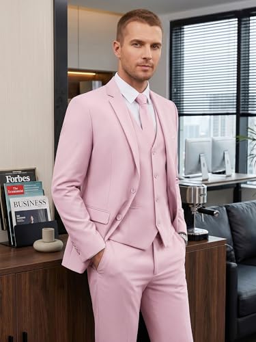 Image of WEEN CHARM Men's 3-Piece Slim Fit Suit Set-2-Button Blazer,Vest & Pants-Formal Wedding,Prom,Party & Business Tuxedo