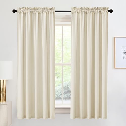 Image of RYB HOME Beige Velvet Curtains 72 inches Length - Thermal Insulated Rod Pocket Panel Soft Vertical Sense Window Decor for Baby Room Farmhouse, Width 52 x Length 72 inch, Beige, 2 Panels | Thermal Insulated, Rod Pocket Panel, Soft VerticaLSense, Window Decor, for Office & Dormitory, Beige, W52 x L72, 2 Panels