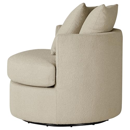 Sillón giratorio redondo de tela color Camel miniatura 6