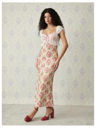 Image of GORGLITTER Women's Sweetheart Neckline Wedding Guest Tea Party Maxi Dress | Boho Vintage Dress, Bridal Shower Dresses for Guest, Floral Dress, Cocktail Birthday Dress,