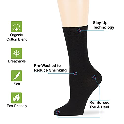 7Bigstars Kingdom Women's Cotton Dress Socks - 4 Pack Medium - Thin Solid Casual Crew Lightweight - Sock Size 9-11 Shoe Size 5-9 M Black #TOP2