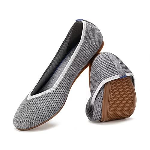 Image of Frank Mully Women's Ballet Flats Round Toe Walking Flats Slip On Work Shoes Knitted Flats Shoes for Woman Soft Lightweight