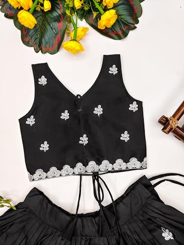 Girls Readymade Crop Top With Lehenga - Taffeta Silk Embroidered Lehenga Choli - Perfect for Ethnic, Party & Wedding - Traditional Dress